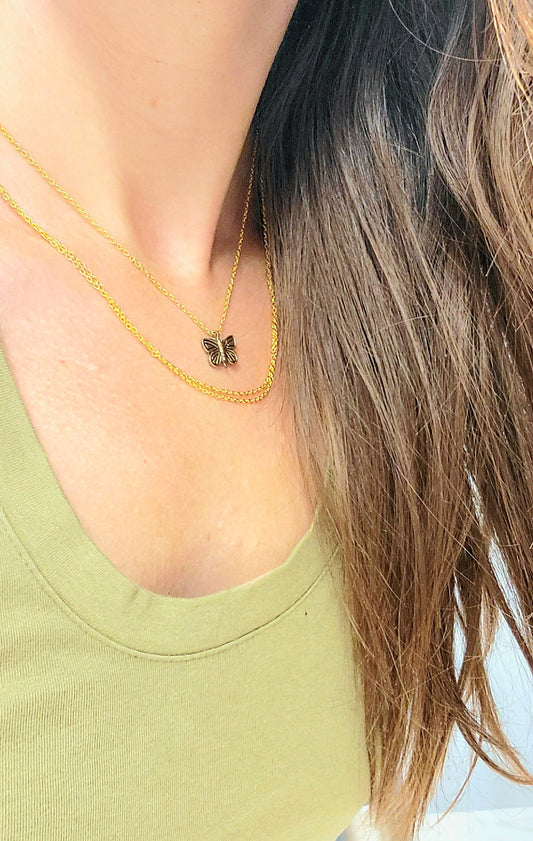 Gold Layered Butterfly Chain Necklace