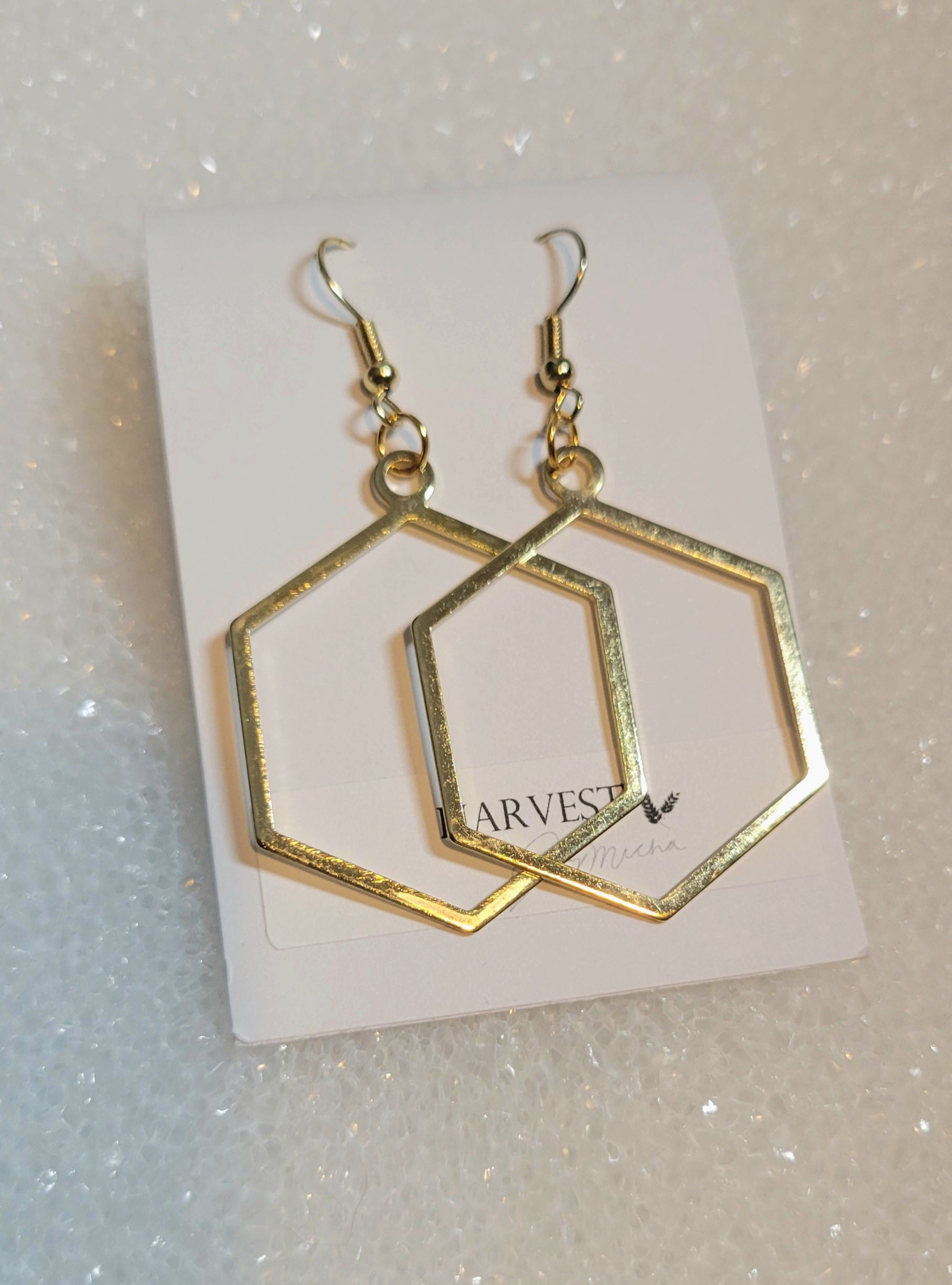 Honeycomb Gold Hexagon Hoop Earrings