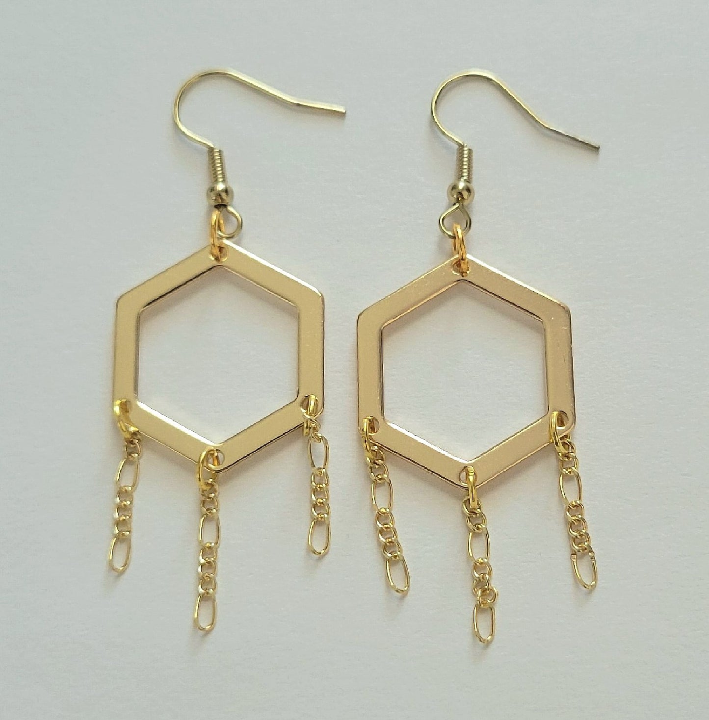 Gold Hexagon Tassel Drop Earrings - Honey in the Rock