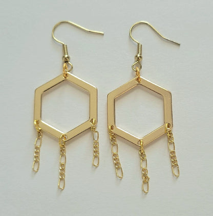 Gold Hexagon Tassel Drop Earrings - Honey in the Rock