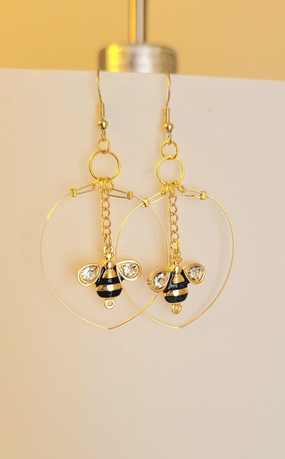 Gold Bumble Bee Drop Earrings