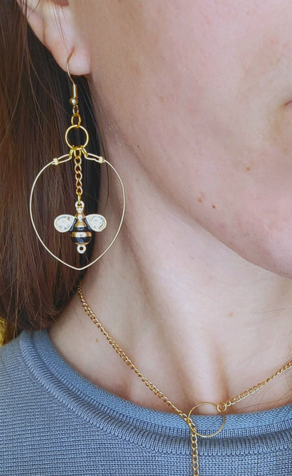 Gold Bumble Bee Drop Earrings