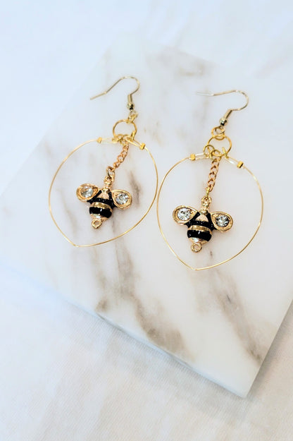 Gold Bumble Bee Drop Earrings