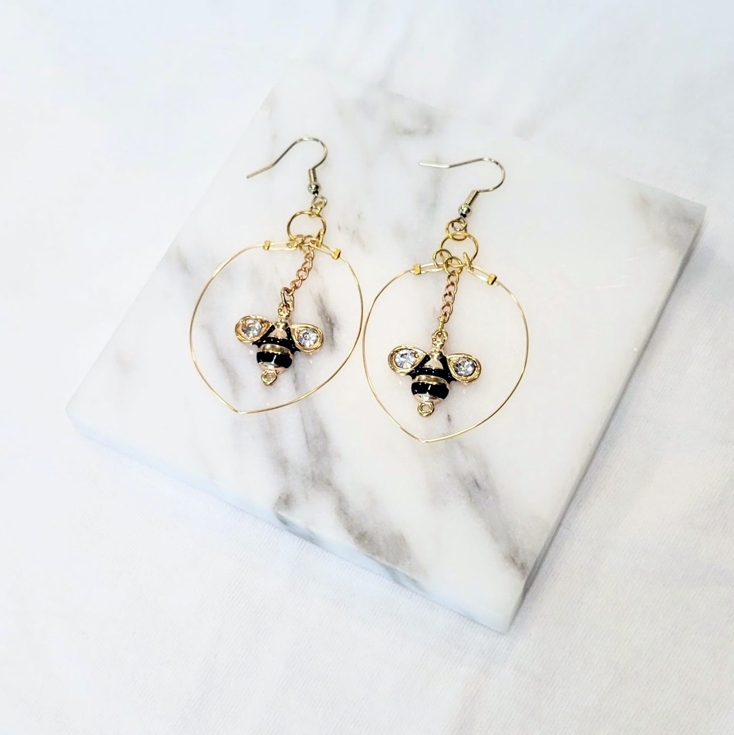 Gold Bumble Bee Drop Earrings