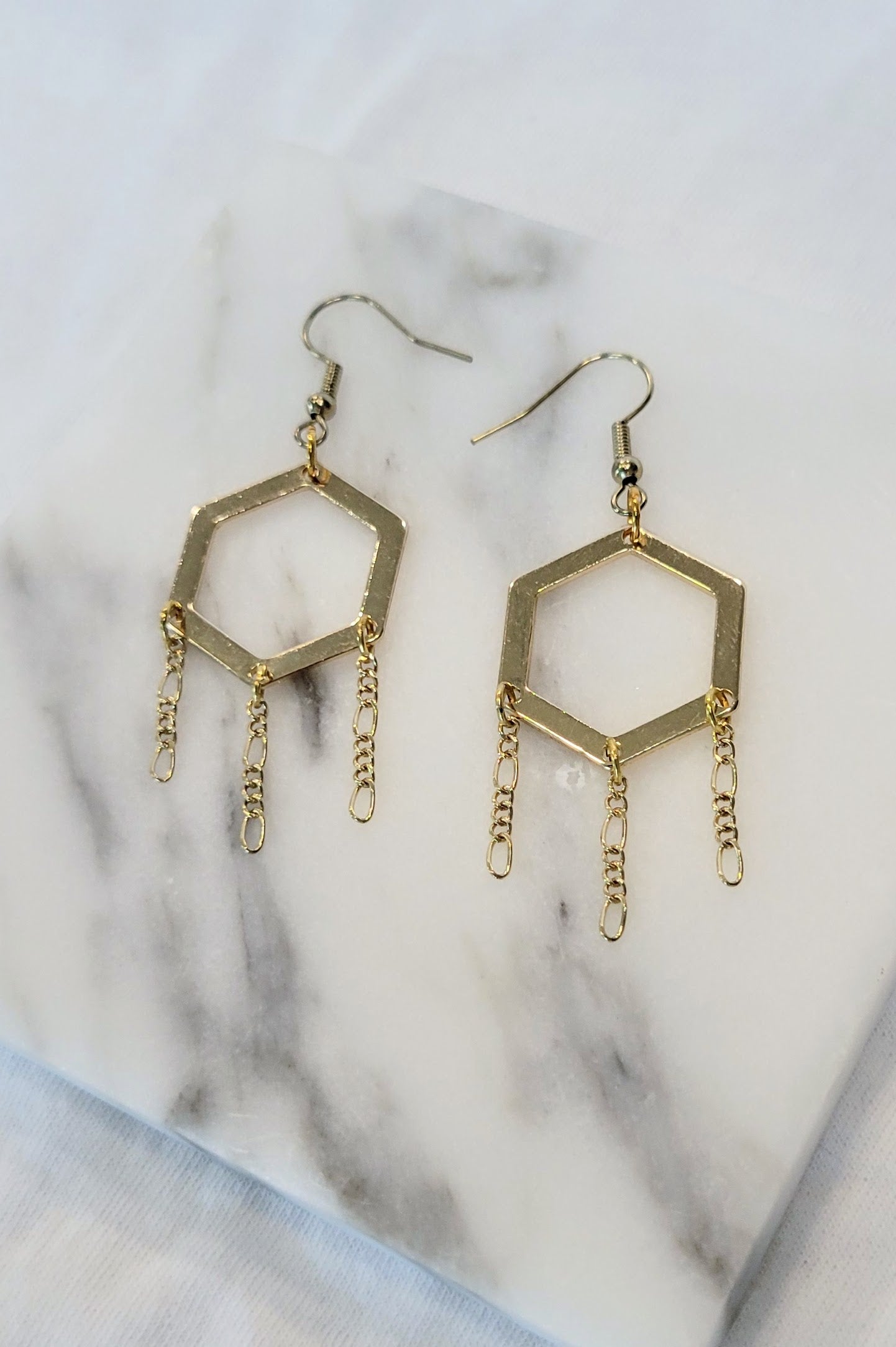 Gold Hexagon Tassel Drop Earrings - Honey in the Rock