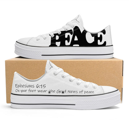 Classic Low Top Canvas Shoes - White - Armor of God - Shoes of Peace